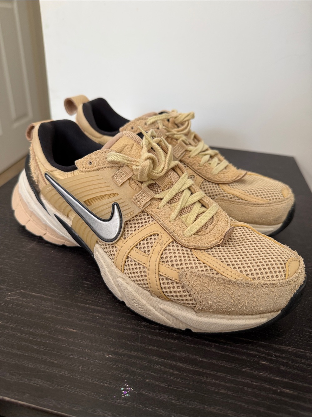 Nike Tan Mesh & Suede Sneakers with Silver Swoosh
